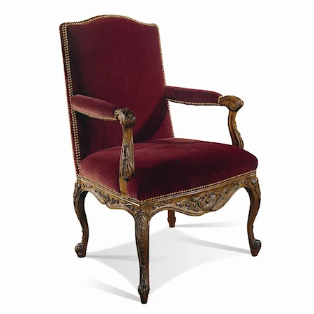 Louis XV Carved Arm Chair with Nailhead Trim